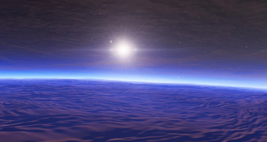 a large planet with the sun shining over the clouds
