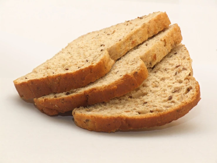 close up of slices of bread on white background