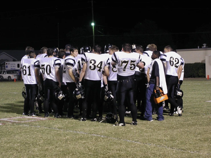 a football team is huddled in a circle