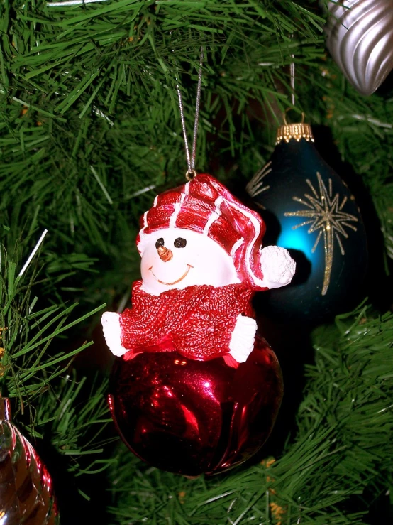 a christmas ornament or decoration hangs from a tree