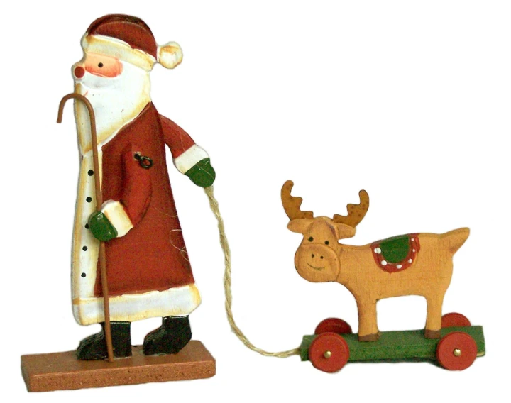 santa clause is pulling his reindeer on a merry toy