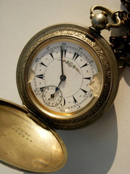 the old pocket watch is placed on the wall