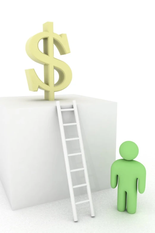 a person climbing a ladder towards a dollar symbol