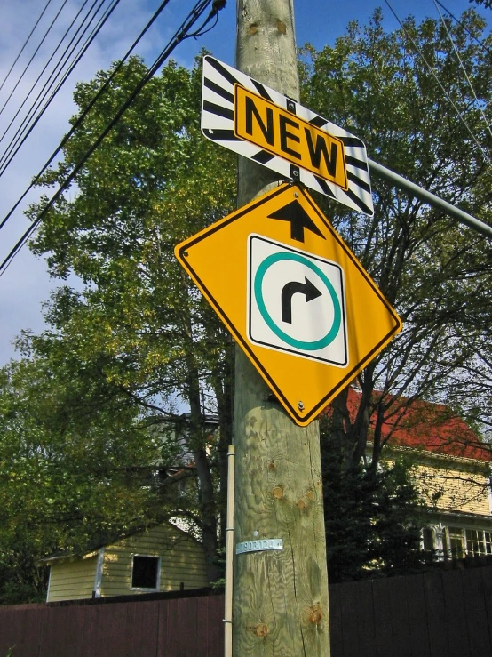a street sign is hanging on a wooden pole