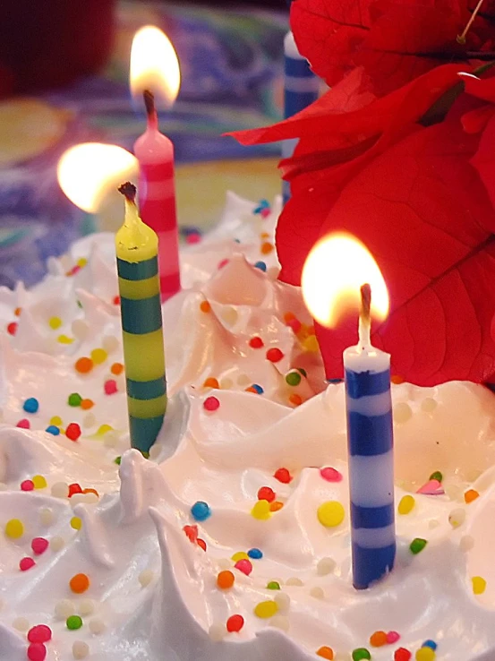 a close up of a cake with candles on it