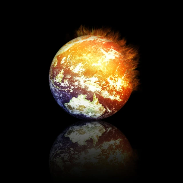 an orange fireball on black, shows the earth
