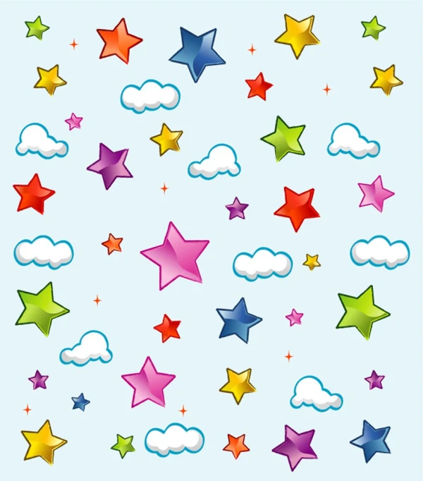 stars and clouds are shown against a blue background