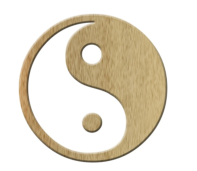 a carved wooden symbol of a yin yang