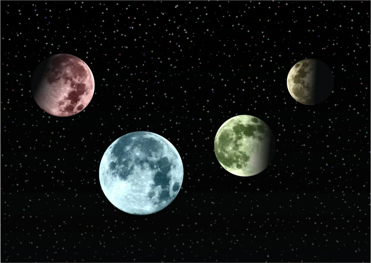 the three moon phases in front of the stars