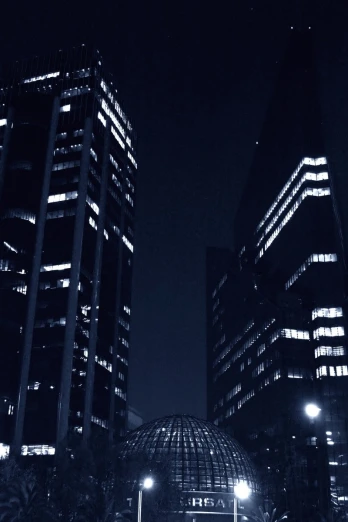 a black and white po of a night city scene