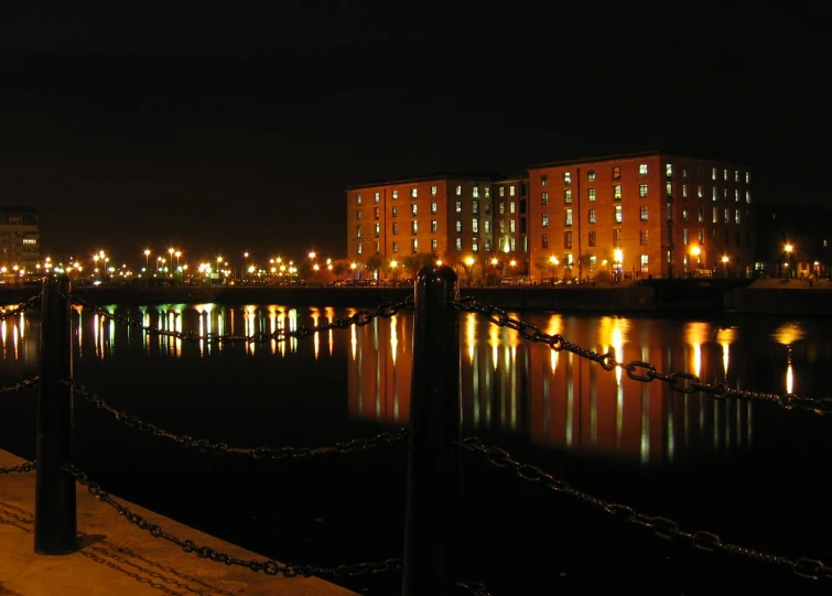 a river with some lights and chains around it