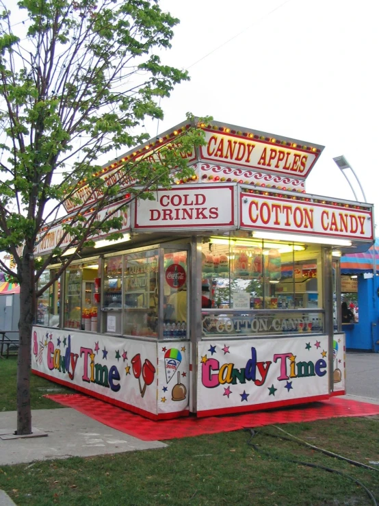 the stand in front of a candy shop