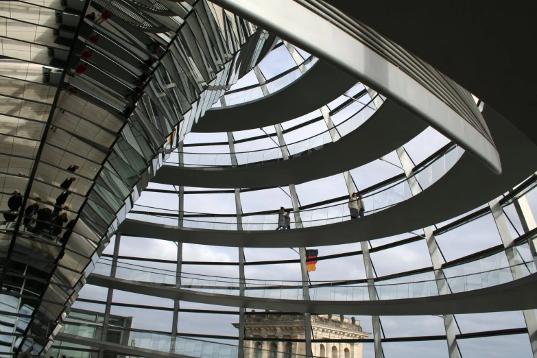 the inside of a building with many circular windows