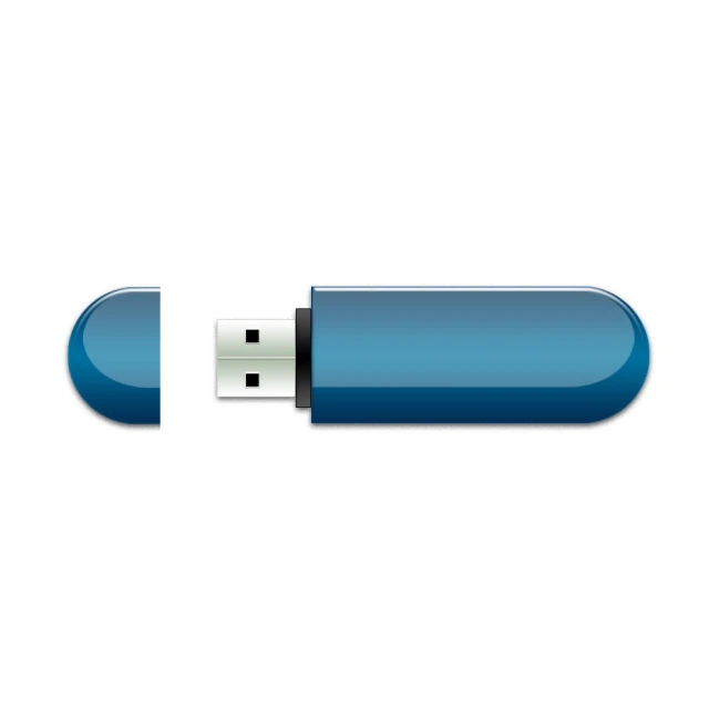 a blue usb drive with an external magnet on top