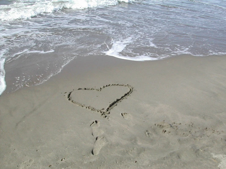 a heart drawn in sand at the beach