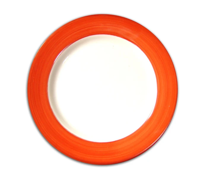 a large orange round dish sits on a white surface