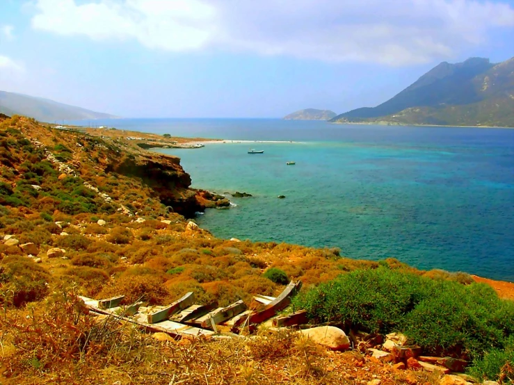 boats are parked on the shore near water