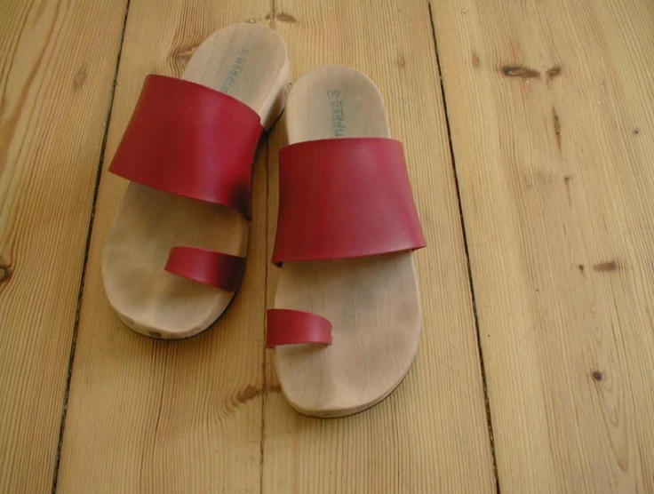 a pair of slippers with the straps pulled up on top