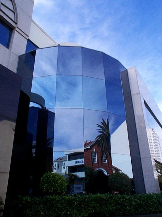 an interesting image shows a blue tiled building