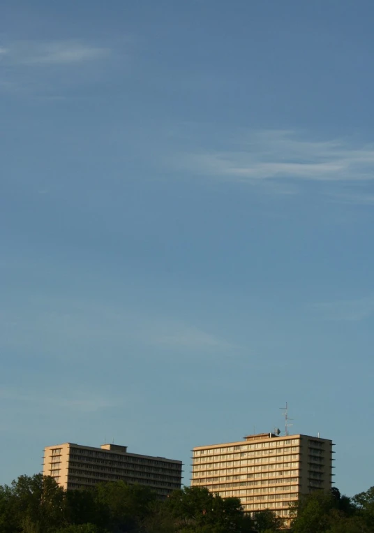 tall buildings with a sky line in the background