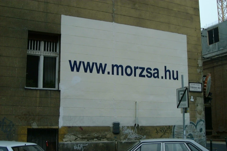 a large white building with words on it