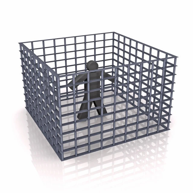 a person is shown walking through a metal crate