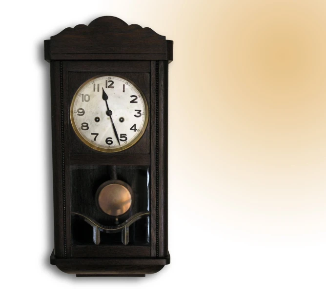 a wooden clock that has two faces and a pendulum on the wall