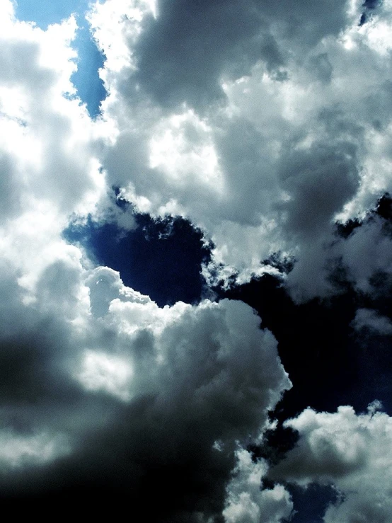 a bird that is flying under some very cloudy skies