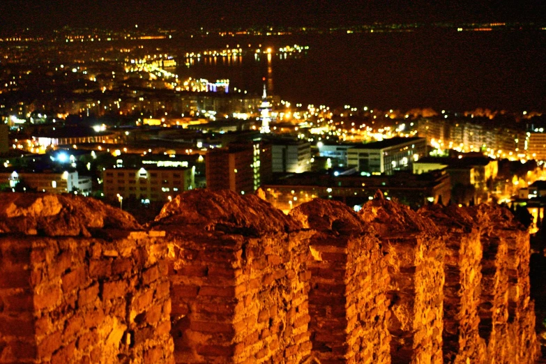 this is an image of night lights on the city walls