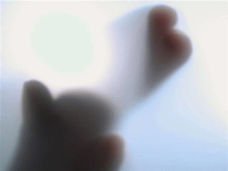 the blurry image of a persons hand making a heart shape
