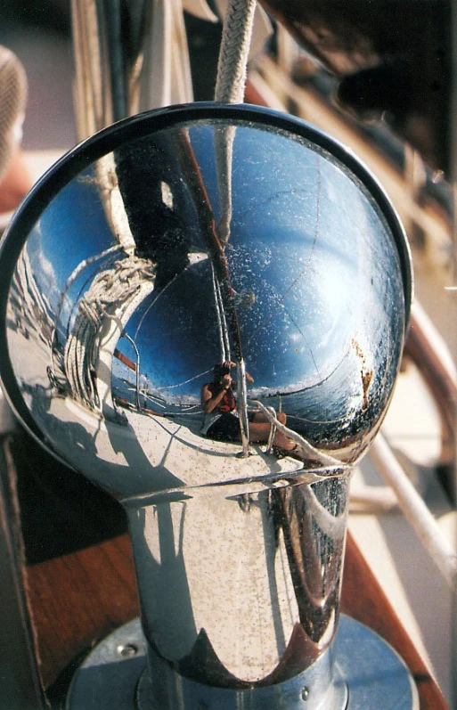 a mirror is displayed on a boat