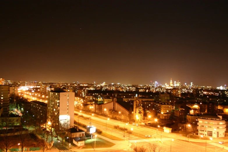 an overview of a city at night time