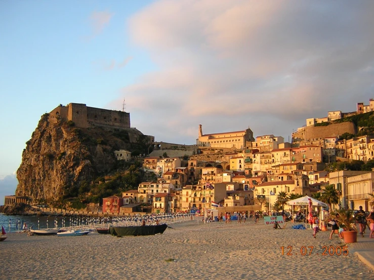 there are many people on the beach in this town