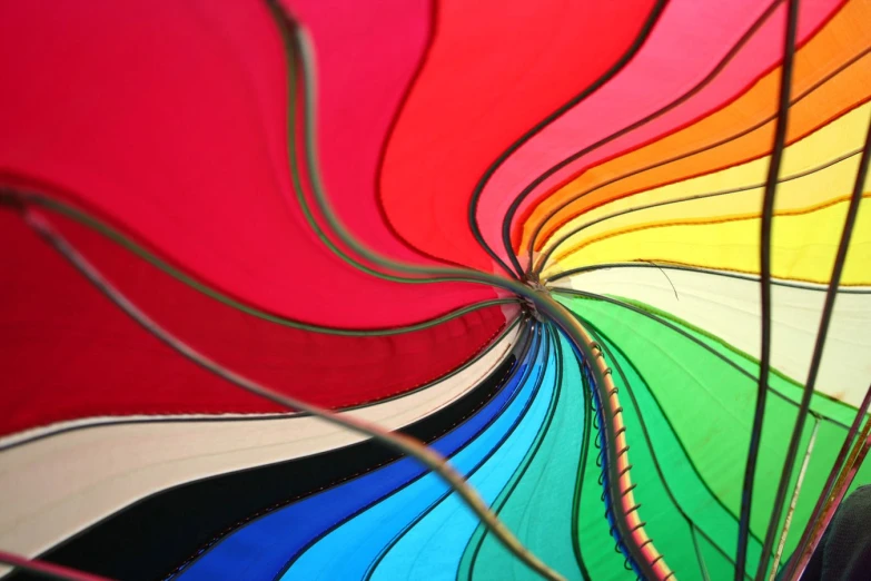 a colorful umbrella with many strips inside it