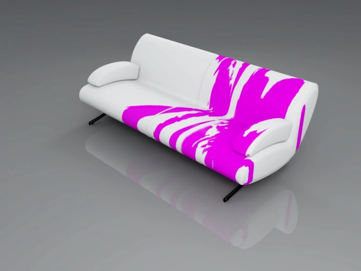 the purple and white couch has two legs on it