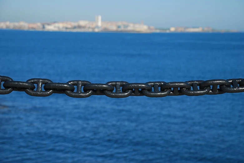 chains with blue water in the background