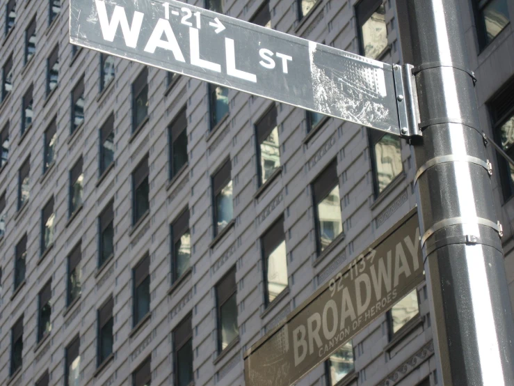 a close up of a street sign with windows in the background