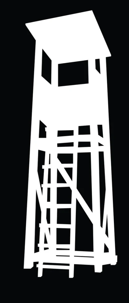 the white silhouette of a structure on a black background