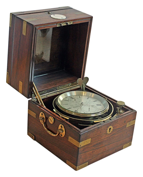 an open suitcase with a compass inside and a glass lid