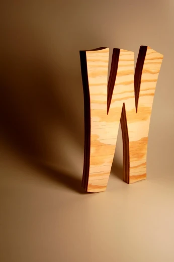 a wood letter carved out of wood that has the word w carved into it