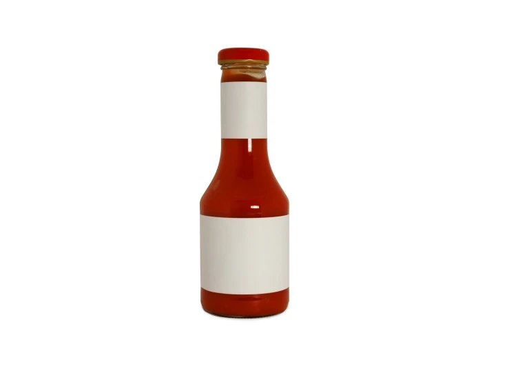 a bottle of sauce with a brown cap is displayed