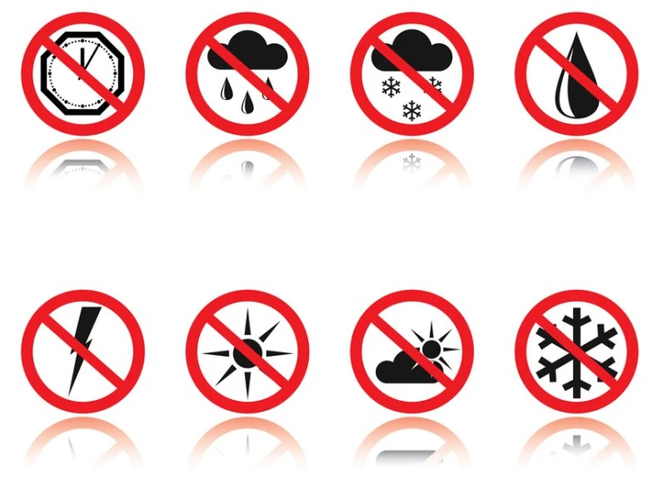 various kinds of signs with icons in red