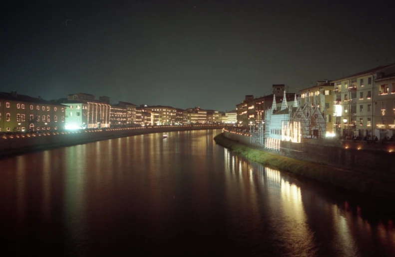 there is a view of a river at night