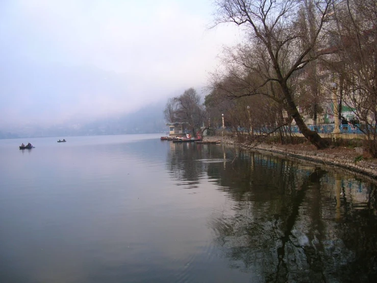 boats sit on the water in a park area