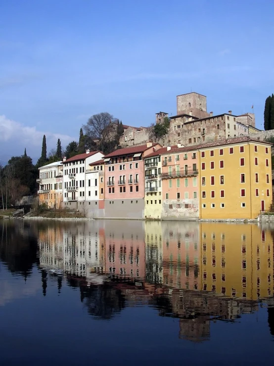 city buildings on a hill near a body of water