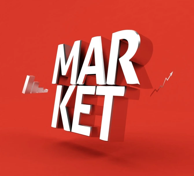 an image of the word market on a red background