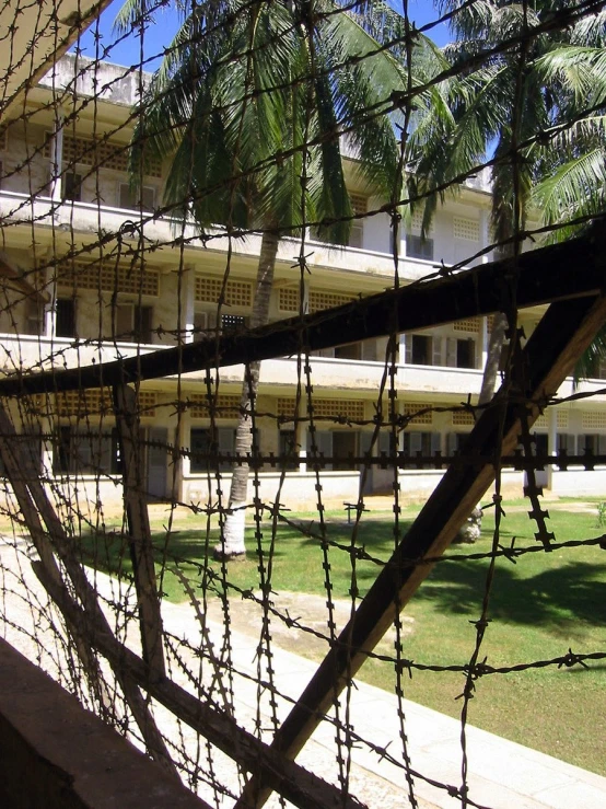 view through a gate at an office building