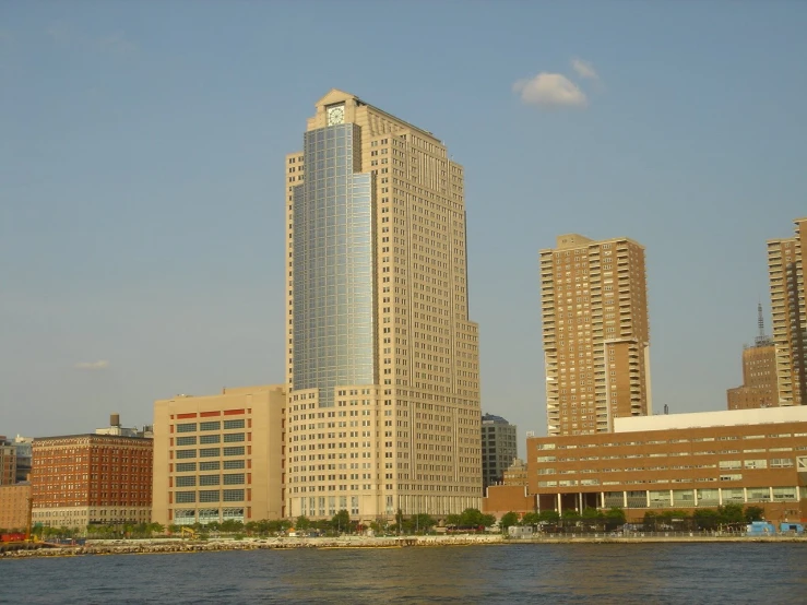 the water is crystal blue and the buildings are brown