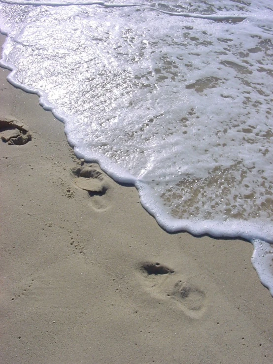 footprints and feet are coming toward the water