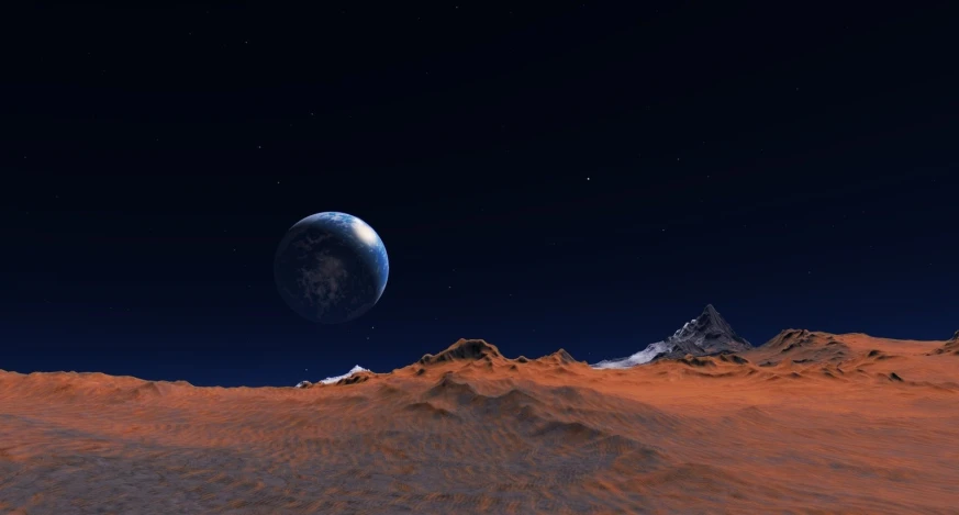 an illustration of a planet seen from the surface